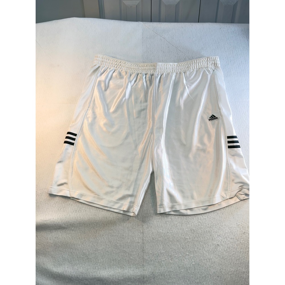 Adidas Mens White Satin Athletic Shorts Black 3 Stripe Logo Basketball XL